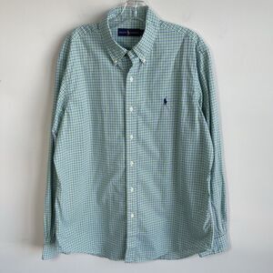 Ralph Lauren Mens L Cotton Button Down Shirt Green Blue Gingham Plaid